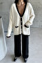 Thick Striped Ecru Hijab Knitwear Set - Button Detailed - 2