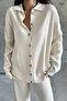 Women's Ecru Shirt Collar Buttoned Hijab Bottom-Top Knitwear Set - 3