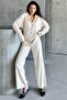 Women's Ecru Shirt Collar Buttoned Hijab Bottom-Top Knitwear Set