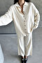 Women's Ecru Shirt Collar Buttoned Hijab Bottom-Top Knitwear Set - 2