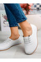 Orthopedic Daily White Soft Women's Skin Perforated Drawstring Ballerina Shoes - 2