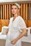 Sequin Embroidery and Bead Detailed Short Sleeve Maternity Nightgown Cossybyaqua 24657-46 - 2