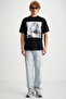 Elvis Men's Thick Textured Print Detailed Oversize Fit Loose Fit & 100% Organic Cotton Black T-Shirt