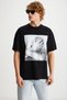 Elvis Men's Thick Textured Print Detailed Oversize Fit Loose Fit & 100% Organic Cotton Black T-Shirt - 4