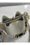 Women's Soft Leather 3-Compartment Handbag, Shoulder Bag with Scarf and Chain Accessories - 5