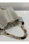 Women's Soft Leather 3-Compartment Handbag, Shoulder Bag with Scarf and Chain Accessories - 4