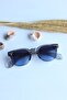 Larry Unisex Gradient Blue Oval Silver Detail Uv400 Gray Sunglasses