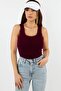 Women's Burgundy Corded Fabric Thick Strap Basic Knit Tank Top