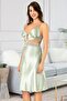 Satin Lace Detailed Nightgown Dressing Gown Double Set 2619 Midi Size Mint Green - 2
