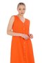 Women's 100% Linen V-Neck Buttoned Long Dress Orange - 4