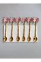 Gold Plated Butterfly Figure Enamel Set of 6 Tea Spoons (pink)