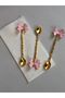 Gold Plated Butterfly Figure Enamel Set of 6 Tea Spoons (pink) - 3