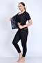 Black Women's Thermal Suit Zippered Top and Tights Set - 4
