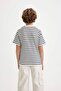 Unisex Kids' Crew Neck Striped Short Sleeve T-Shirt - 4