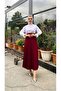 Pleated Flared Fit,(S-M-L-XL---36-48 SIZE RANGE), Claret Red Skuba Crepe Skirt - 2