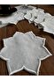 6 Star Patterned Gardenia Linen Embroidered Cocktail Napkins - 3
