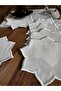 6 Star Patterned Gardenia Linen Embroidered Cocktail Napkins - 4