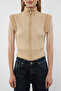 Beige Soft Textured Stand Collar Zippered Regular Knitwear Vest Twoaw25Ye00033 - 3