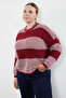 Red-Ecru Striped Textured Crew Neck Knitwear Sweater Tbbaw23An00192 - 2