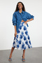 Lacivert Dokuma  Gül Desenli Pileli Etek TWOSS24ET00264 - 3