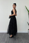 Glittery fabric strap midi dress - black - 5