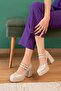 Kessie Beige Patent Leather (9 cm Heel) Double Buckle Platform Heeled Shoes - 4