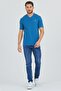 Petrol Blue V-Neck Cotton Slim Fit Men's Basic