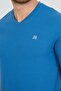 Petrol Blue V-Neck Cotton Slim Fit Men's Basic - 2
