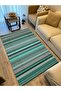 Cotton Rug 21 Green Background Striped Patterned Decorative Washable Woven Base Rug - 3