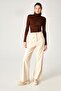 Brown Polyamide Stand Collar Draped Blouse