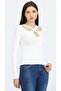 Off-White Long Sleeve Blouse with Drop Cut Detail - 3