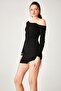 Black Glitter Asymmetrical Collar Long Sleeve Blouse - 2