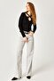 Charcoal Black Long Sleeve Blouse with Drop Cut Detail - 2