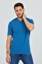 Petrol Blue V-Neck Cotton Slim Fit Men's Basic - 5