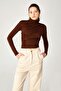 Brown Polyamide Stand Collar Draped Blouse - 2