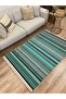 Cotton Rug 21 Green Background Striped Patterned Decorative Washable Woven Base Rug - 5