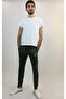 Khaki Embroidered Men's Trend 3 Thread Cotton Slim Fit Tracksuit Bottom