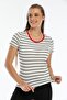 Ecru Striped Print Detailed Crew Neck Basic - 3