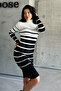 Women's Black and White Striped Long Tirko Dress - 6