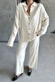 Women's Ecru Shirt Collar Buttoned Hijab Bottom-Top Knitwear Set - 4