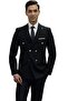 بدلة سوداء ضيقة بأزرار عظمية وصدرية مزدوجة - نوصي بمقاس SlimFit 1 أو مقاس أكبر.