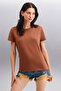 Samantha Women's 100% Organic Cotton Comfort Fit Long Back Basic Knitted Brown T-Shirt