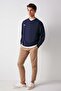 Off Men's Organic Cotton Text Embroidery Detailed V-Neck Fleece-Free Oversize Navy Blue Sweatshirt - 5