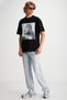 Elvis Men's Thick Textured Print Detailed Oversize Fit Loose Fit & 100% Organic Cotton Black T-Shirt - 2