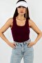Women's Burgundy Corded Fabric Thick Strap Basic Knit Tank Top - 2