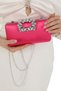Fuchsia Color Satin Fabric Flower Motif Stone Hand and Strap Evening Dress Portfolio Clutch Evening Bag - 4
