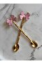 Gold Plated Butterfly Figure Enamel Set of 6 Tea Spoons (pink) - 5