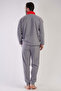 Men's Fleece Collared Low Shoulder Long Sleeve Zipper Pocket Pajama Set, 303182 - 4