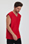 V-Neck Dirty Cut Detailed Pocketed Zero Sleeve T-Shirt Comfortable Cut - 4