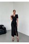 Black Bow Detailed Slit Dress - 6